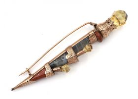 Antique Scottish agate and citrine brooch in rose gold