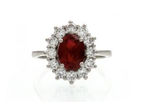 Ruby and diamond coronet cluster ring in platinum