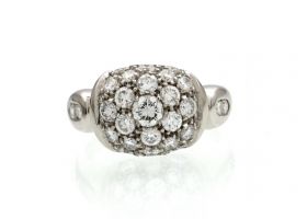Platinum diamond set bombé cluster ring