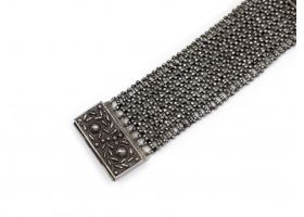 Antique cut steel broad bracelet with engraved push clasp