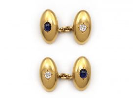 Antique 18kt yellow gold diamond and sapphire cufflinks