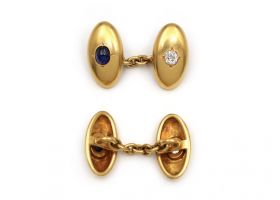 Antique 18kt yellow gold diamond and sapphire cufflinks
