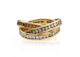 Three interlocking diamond and fancy cognac diamond eternity bands