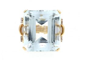 Vintage 30ct aquamarine and diamond wirework cocktail ring