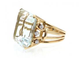 Vintage 30ct aquamarine and diamond wirework cocktail ring