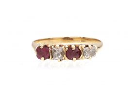 Antique Iberian four stone ruby and diamond ring in gold