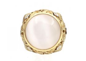 Art Nouveau 18kt yellow gold and moonstone bombe cocktail ring