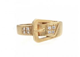 Vintage matte 18kt yellow gold and diamond buckle ring