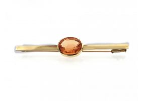 Retro yellow gold and orange cubic zirconia bar brooch