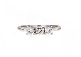 Diamond three stone engagement ring in 18kt white gold