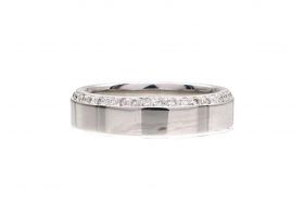 Square wedding band with half set diamond ring in 18kt white gold