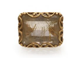 1970s rutilated quartz cocktail ring in 14kt yellow gold