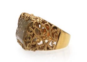 1970s rutilated quartz cocktail ring in 14kt yellow gold