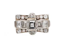 Late 1930s platinum and diamond tank cocktail ring
