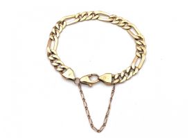 Vintage 9kt yellow gold Figaro link bracelet with safety chain