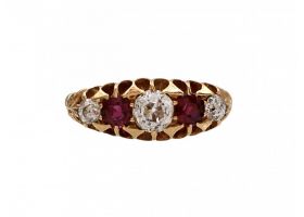 Victorian diamond and ruby five stone ring in 18kt gold