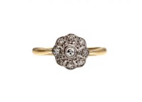 Edwardian diamond daisy cluster ring in platinum and 18kt gold