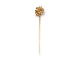 Antique diamond set dragon stick pin in 18kt yellow gold