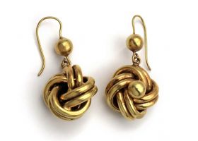 Antique yellow gold knot drop earrings