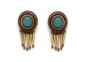 Etruscan revival Victorian turquoise and enamel tassel earrings