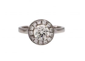 Contemporary diamond halo cluster ring in platinum