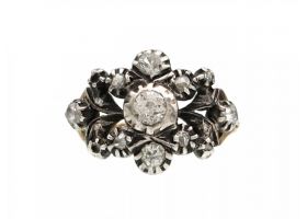 Georgian diamond openwork cluster ring in silver and yellow gold
