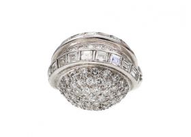 1940s American diamond set globe ring in platinum
