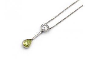 Contemporary diamond and fancy green diamond drop pendant