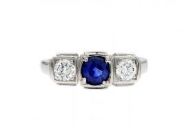 Art Deco style sapphire and diamond three stone ring