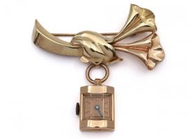 1940s rose gold flower nurses mechanical watch brooch