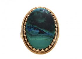 Vintage oval azurmalachite dress ring in 14kt yellow gold