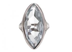 Vintage marquise aquamarine cocktail ring in 14kt white gold