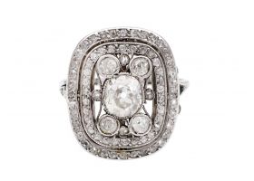 Late Edwardian rectangular open cushion shape cluster ring
