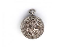 Antique chaised sterling silver pomander pendant