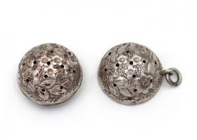 Antique chaised sterling silver pomander pendant