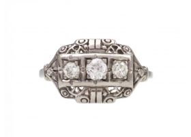 Long's Art Deco 18kt white gold and diamond three stone ring