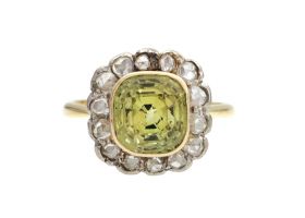 Antique chrysoberyl and rose cut diamond cluster ring