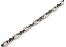 Vintage emerald cabochon, calibre sapphires and diamond line bracelet