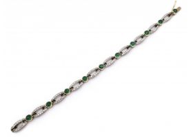 Vintage emerald cabochon, calibre sapphires and diamond line bracelet