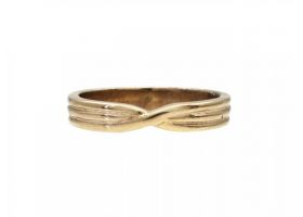 Vintage 9kt yellow gold crossover ribbed wedding ring