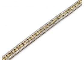 Modern yellow diamond and diamond three row bracelet