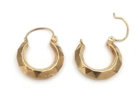 Vintage 9kt yellow gold faceted hoop earrings