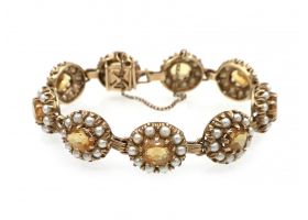 Antique citrine and pearl daisy cluster bracelet in 9kt yellow gold