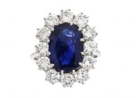 Vintage 3.51ct Burmese sapphire and diamond coronet cluster ring