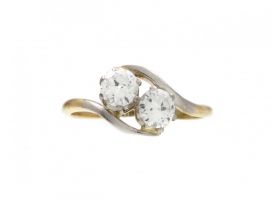 Antique diamond 'Toi et Moi' two stone twist ring in 18kt yellow gold