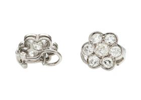 Vintage French diamond floral cluster earrings in 18kt white gold