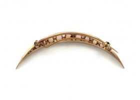 Victorian opal and diamond crescent moon brooch in yellow gold