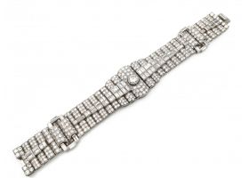 Art Deco diamond panel bracelet in platinum