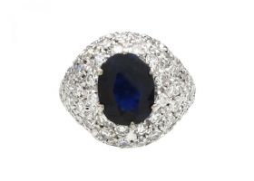 Retro 18kt white gold sapphire and diamond bombé ring