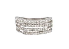 Contemporary four row diamond ring in 18kt white gold